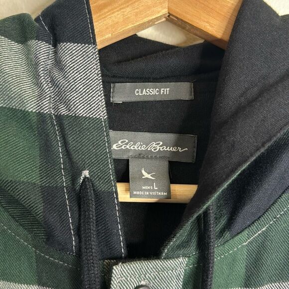Eddie Bauer classic fit button down long sleeve flannel hooded size large - Picture 5 of 11